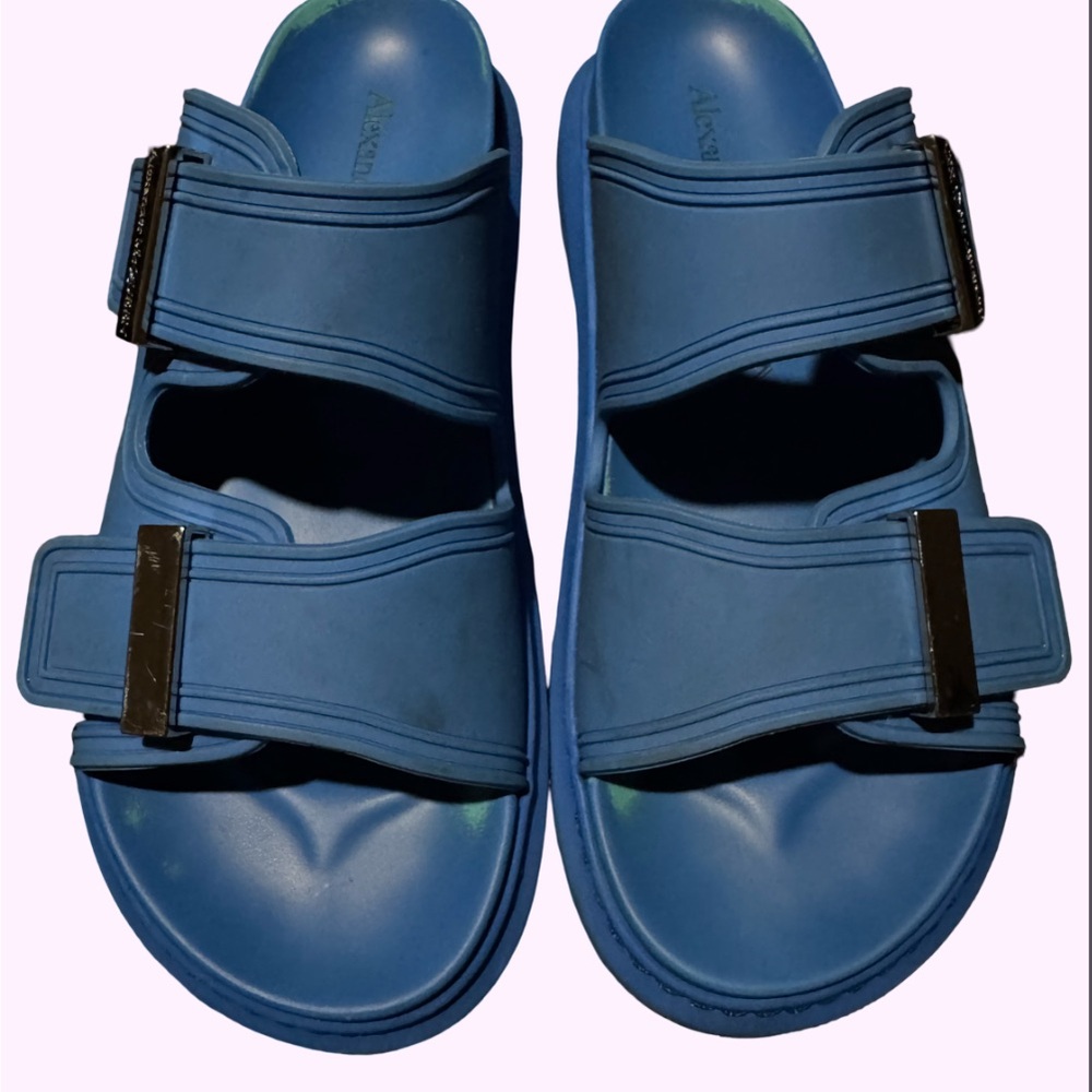 Alexander McQueen Sky Blue Buckle Slides - Picture 5 of 10
